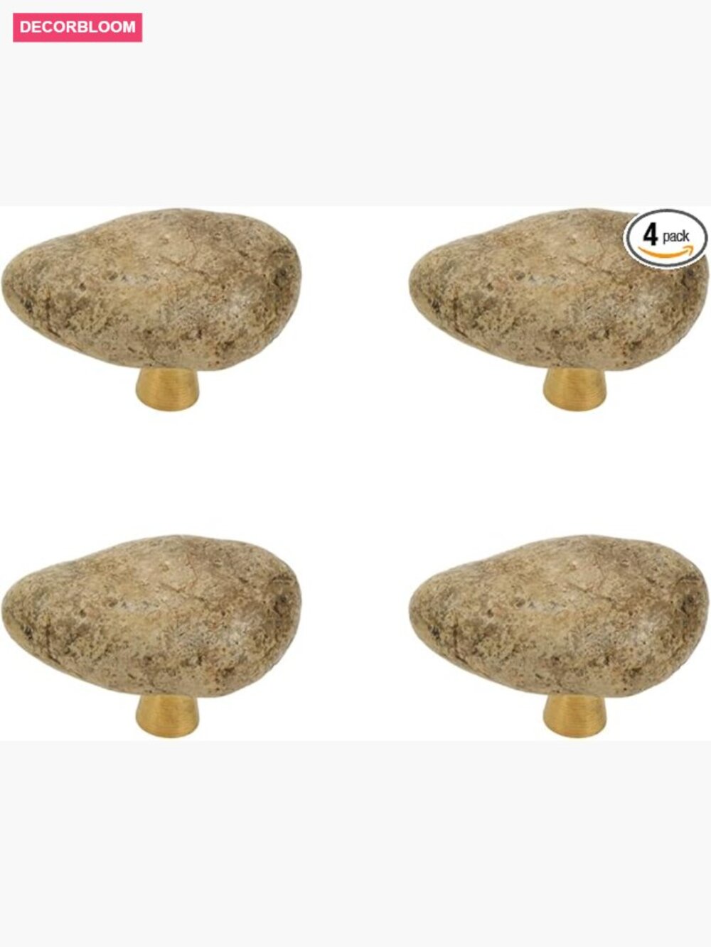 4 Natural Stone Cabinet Knobs Brass Base Unique Rock Shape Drawer Pulls